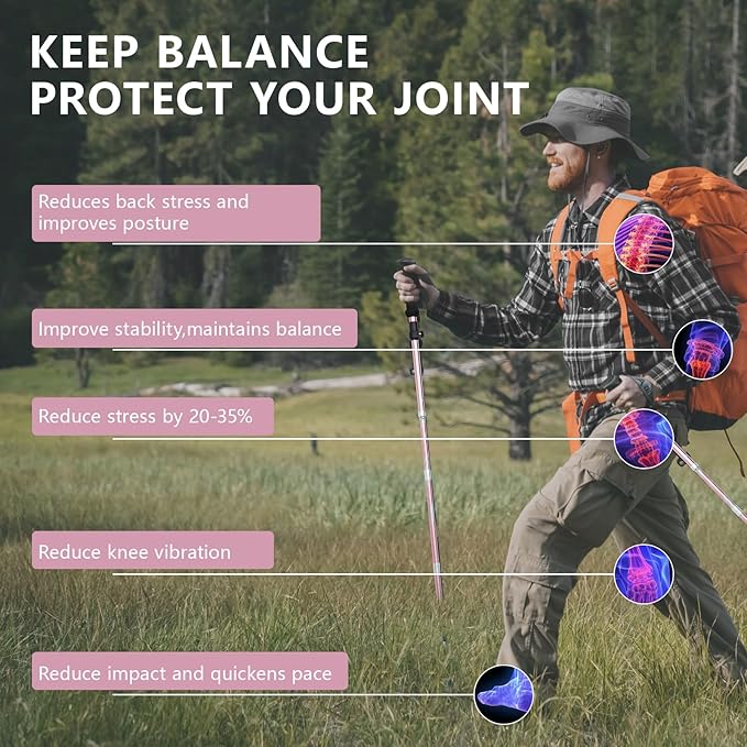 BISINNA Hiking Poles Collapsible Trekking Poles Aluminum Alloy Hiking Sticks 2 pc Lightweight Adjustable Folding Stick for Wowen Men Walking Sticks with Quick Lock System