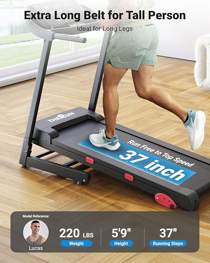 THERUN Home Treadmill with Incline Adjust, 3.0 HP Treadmill, Heart Rate Monitoring, Wider Running Belt