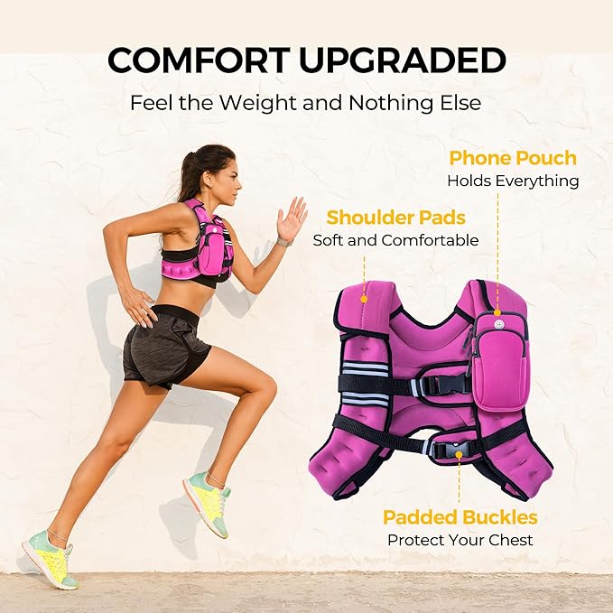 PACEARTH Weighted Vest,4lb/6lb/10lb/12lb/16lb/20lb/25lb/30lb Weight Vest with Reflective Stripe, Body Weight Vests Adjustable for Men, Women Workout, Strength Training, Running, Walking, Jogging