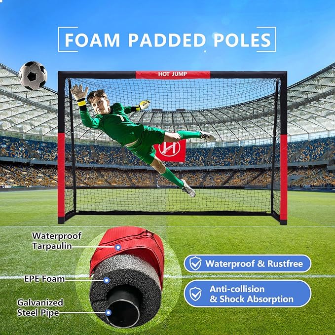 Soccer Goal for Backyard,6x4/8x5/10x6.5/12x6.5ft Metal Soccer, Soccer Goal for Kids 8-12, Soccer net with Zipper Design, Easy Assemble, Weatherproof Foam Padded Goal Post, Adults