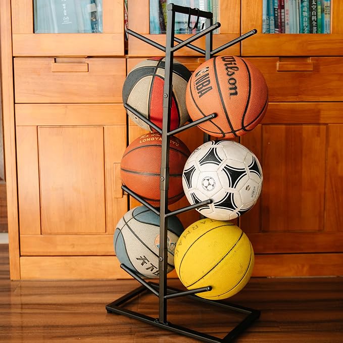 GENMOUS 8-Ball Basketball Holder - 34.5" Tall Double Side Metal Rack Display Stand for Basketball, Football, Volleyball Storage - Sports Decor for Home, Garage, Indoor, Outdoor Ball Storage