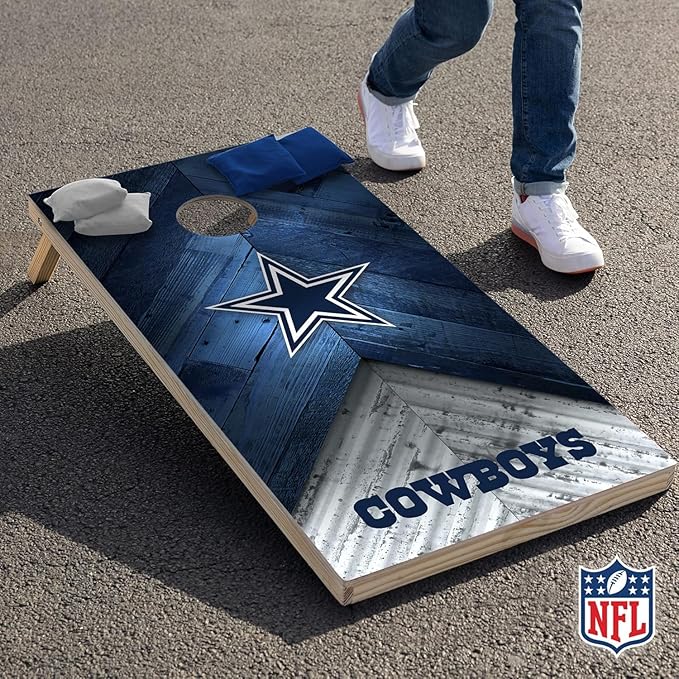 Wild Sports NFL Football 2' x 4' Regulation Size Solid Wood Cornhole Set with Direct Print HD Team Graphics Great Gift for Any Football Fan! Bean Bag Toss Family Outdoor Game