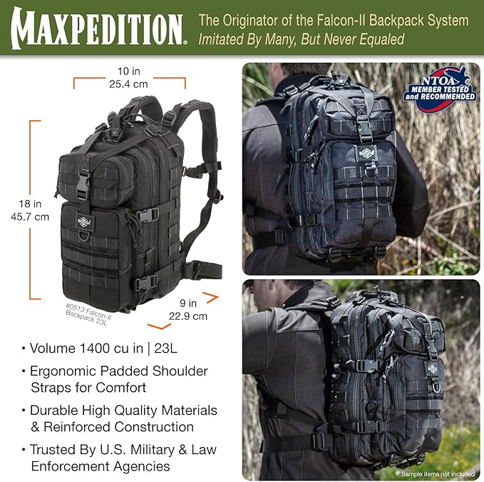 MAXPEDITION Falcon-II Backpack, 23L Tactical Backpack, Survival Pack, Bug Out Bag, MOLLE Go Bag for EDC, 0513