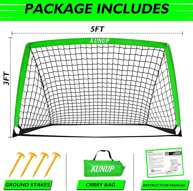 5×3 6x4 9x5 FT Portable Kids Soccer Goal for Backyard, Foldable Soccer Practice Net with Carrying Bag for Toddler Youth Adult Pop Up Soccer Training Equipment Indoor and Outdoor Sports Game
