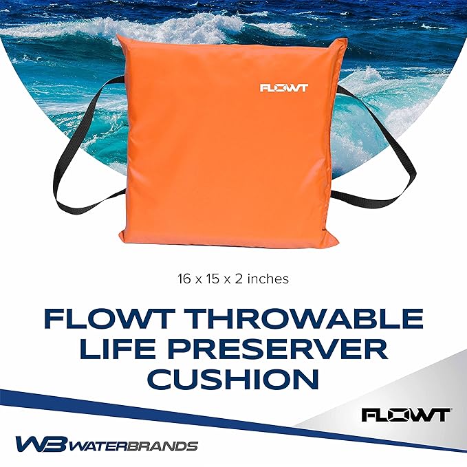 Flowt Boat Seat Cushion and Throw Cushion for Boat Safety – USCG Approved Type IV, Life Cushion for Boat, Durable, Comfortable Boat Seat Cushions for Kayaks, Paddle Board, Canoe and Boating - Orange