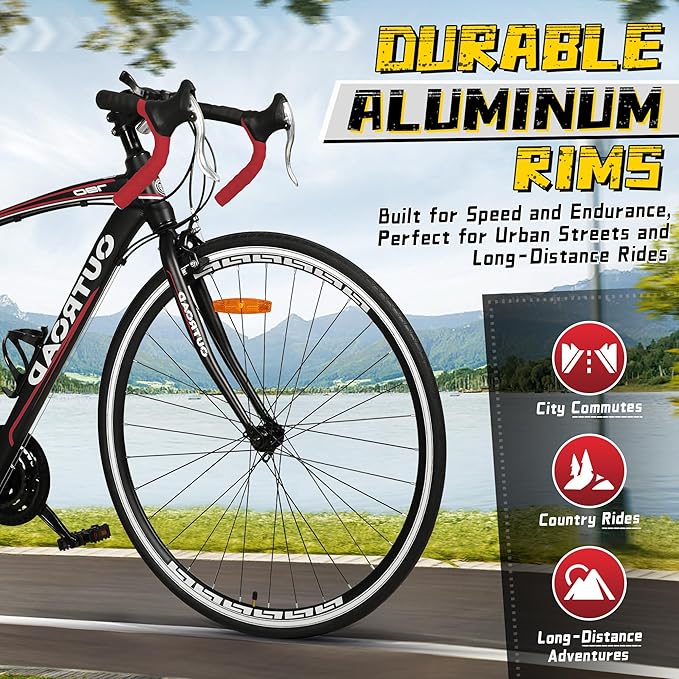 700C Wheel Road Commuter Bike, 14/21 Speed Shifter, Dual Disc Brakes Racing Bicycle with Light Aluminum Alloy Frame for Adult Men and Women