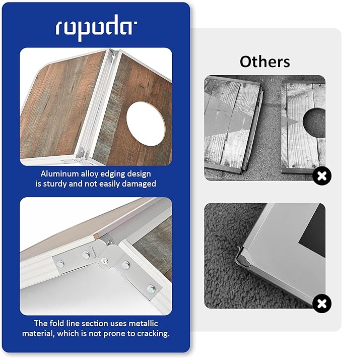 ROPODA Portable Cornhole Board Set,24 x 16 in Corn Hole Games for Adults with 8 Bean Bags, Lightweight Aluminum Alloy Edging Cornhole Set for Outdoor Games，Beach and Tailgates.
