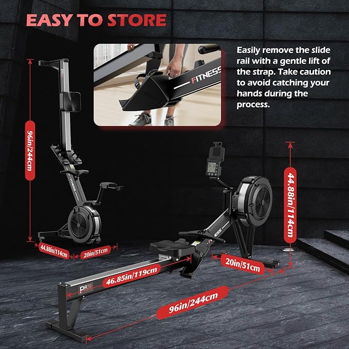 PASYOU Air Rowing Machine for Home 10-Level Resistance 350lb Load Rower Machine Foldable Commercial Row Machines with 47in Rail and Bluetooth Backlit Monitor, Adjustable Device Holder PR70
