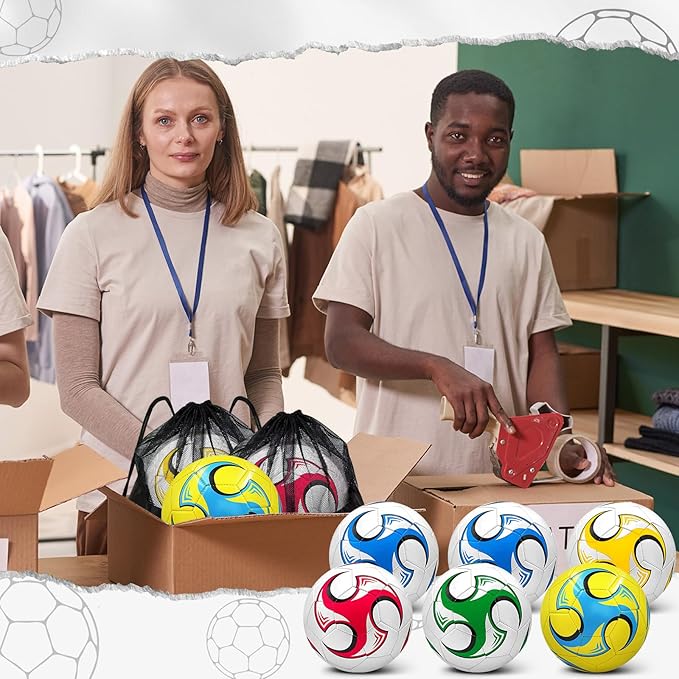 6 Pack Operation Deflated Christmas Soccer Ball with Pump for Child,Items Bulk Deals Soccer Balls,Classic Soccer Balls with Mesh Sport Bag Pump Needle for Shoebox Gift Fillers Charity Donations