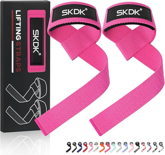 SKDK Cotton Hard Pull Wrist Lifting Straps Grips Band-Deadlift Straps with Neoprene Cushioned Wrist Padded and Anti-Skid Silicone - for Weightlifting, Bodybuilding, Xfit, Strength Training