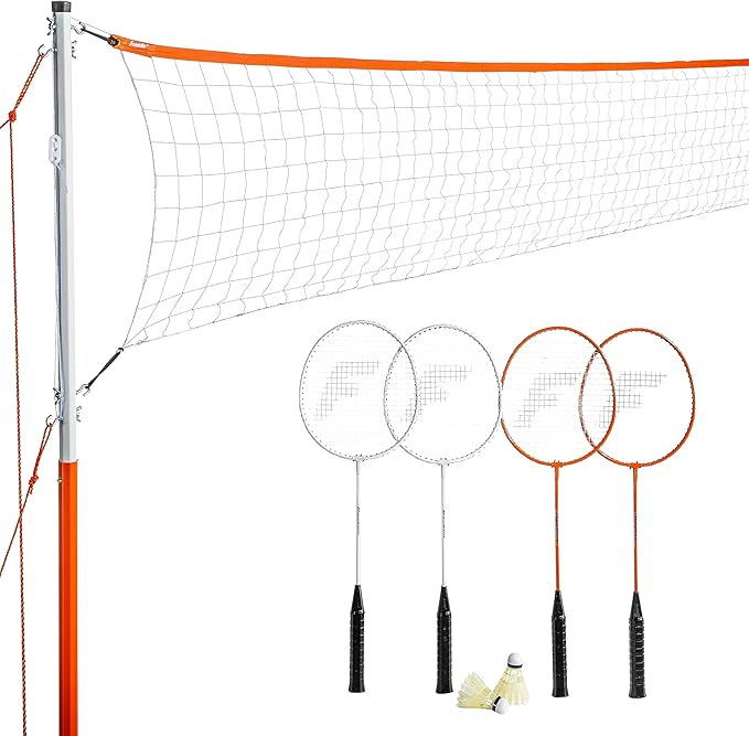 Franklin Sports Badminton Net Sets - Outdoor Backyard + Beach Badminton Net + Equipment Set - (4) Rackets + (2) Birdies + Portable Net Included - Adults + Kids Set
