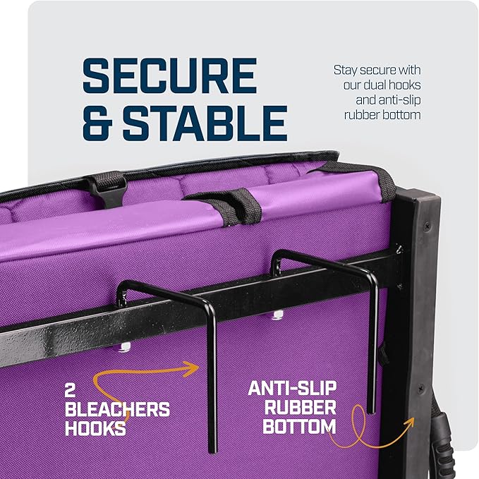 Extra Wide Folding Reclining Stadium Seat with Back Suppot for Bleachers, Bleacher Hooks, Thick Cushion, Cup Holder, Storage Pockets – Portable Chair for Kayak, Canoe, Paddle Board, Concerts, & Sports