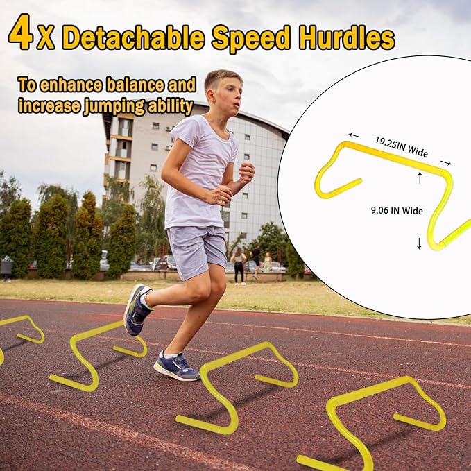 Agility Ladder Speed Training Equipment Set-20ft Agility Ladder 4 Adjustable Hurdles Running Parachute Jump Rope Speed Training Equipment for Soccer Football Basketball