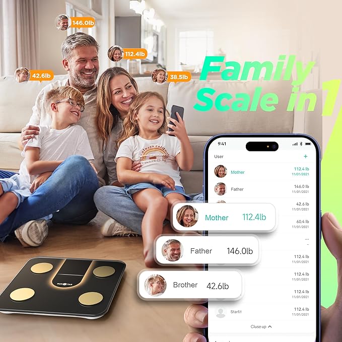 RunStar Scale for Body Weight, Smart Scale with 8-in-1 VA Display, High Precision Bathroom Digital Scale for Body Weight Heart Rate BMI Body Fat 22 Body Composition Sync APP, FSA&HSA Eligible