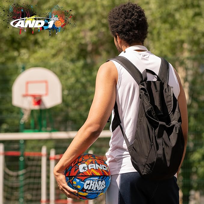 AND1 Chaos Rubber Basketball: Official Regulation Size 7 (29.5 inches) Rubber Basketball - Deep Channel Construction Streetball, Made for Indoor Outdoor