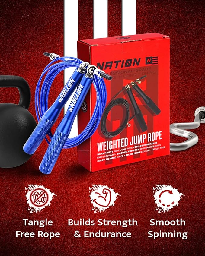 WOD Nation Adjustable Jump Rope - Blue, 10 ft Adjustable Length - High-Speed Cable Skipping Rope with Smooth 360° Rotation - Aluminum Grip Handles for Boxing & HIIT Fitness
