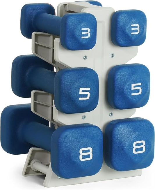 Tone Fitness Neoprene Dumbbell Set with Storage Rack – Non-Slip, Anti-Roll Hand Weights for Home Gym Workouts | 20 lb, 32 lb, & 50 lb Options