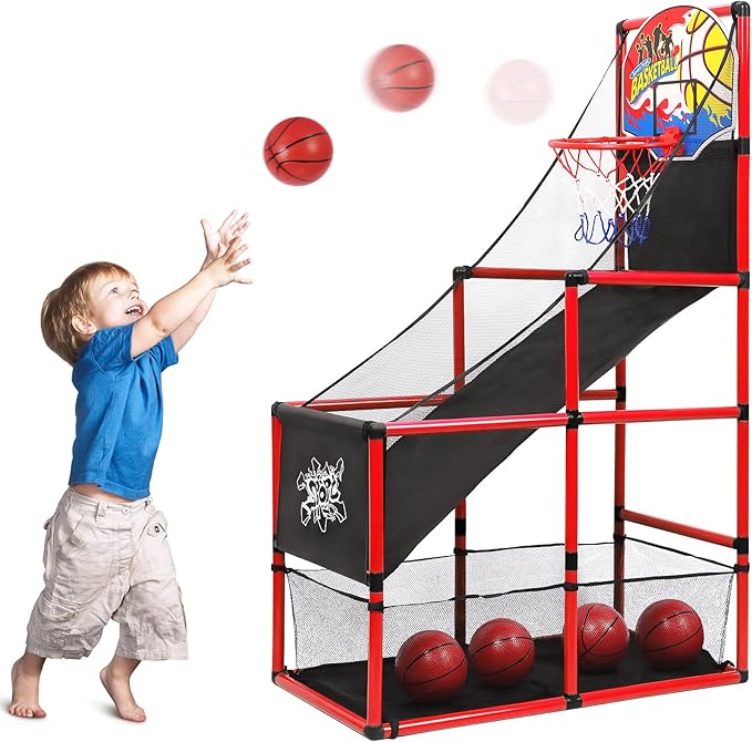 AOKESI Arcade Basketball Game Set Indoor for Kids Basketball Hoop Outdoor Sports Play Toy for Toddler Boys Girls 3-5 6-7 8-12 Years Old Adjustable Height with 4 Balls