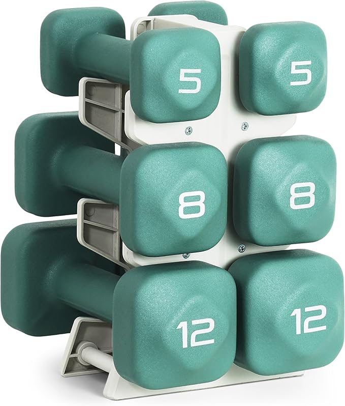 Tone Fitness Neoprene Dumbbell Set with Storage Rack – Non-Slip, Anti-Roll Hand Weights for Home Gym Workouts | 20 lb, 32 lb, & 50 lb Options
