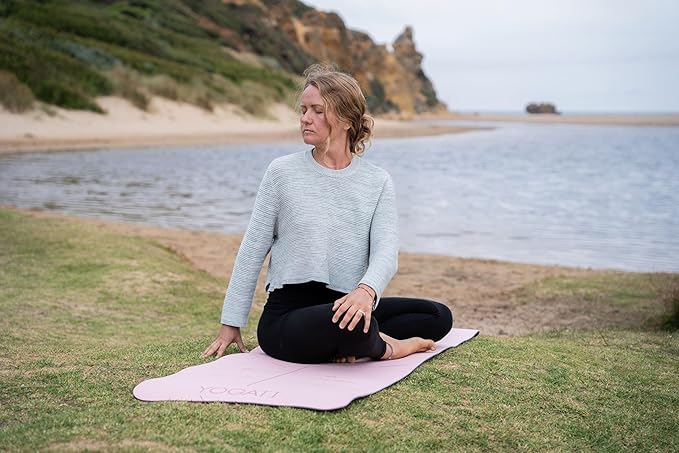 YOGATI® Non Slip Yoga Mat with Alignment Lines. Home Workout Mat for Women, Men and Kids. Thick Yoga Mats with Strap for Pilates and Fitness.