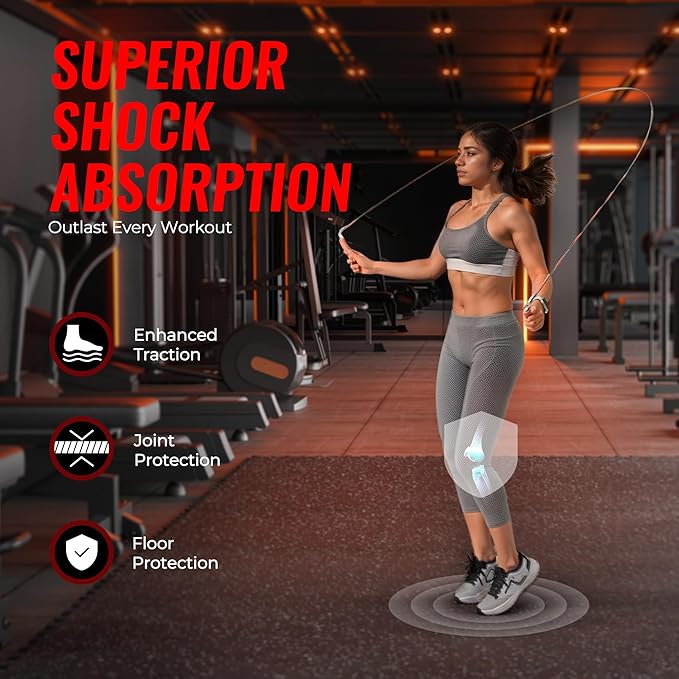 SUPERJARE 0.79'' Extra-Thick Exercise Equipment Mats, 18 Pcs 72 Sq Ft Rubber Top Floor Tiles with High Density EVA Foam, Interlocking Gym Flooring for Home Gym, Workout Mat, Black/Grey
