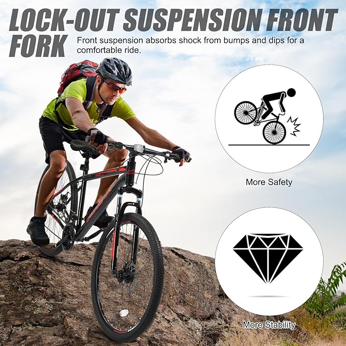 Ktaxon Mountain Bike 24/26/27.5 Inch Men & Women Mountain Bike with 21-Speed Adult Bikes, Double Disc Brake, Suspension Fork and High Carbon Steel Frame