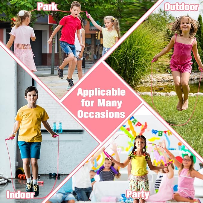 30 PCS Pink Jump Ropes Bulk, Adjustable Plastic Skipping Rope, 7.3 Feet Jump Ropes for Kids, PVC Jumping Rope for Party Favor Birthday Gifts, Indoor Outdoor Activity