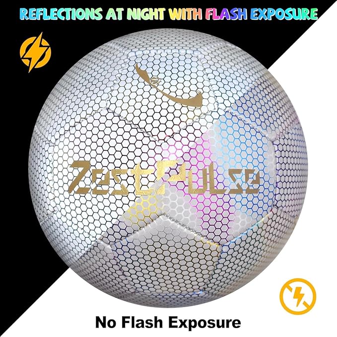 Holographic Reflective Soccer Ball Size 3, 4 & 5 for Kids & Adults, High Visibility for Night Games and Training, Ideal Gift for Boys Girls 8-12