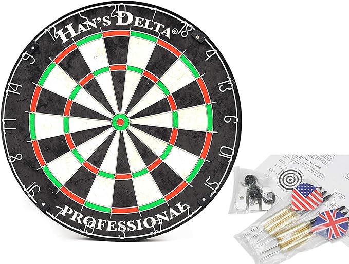 HAN'S DELTA Professional Regulation Dartboard Set, Staple-Free Bullseye, High Tensile Steel Spider Wire, Moveable Numbers Ring, Includes 6 Steel Tip Darts
