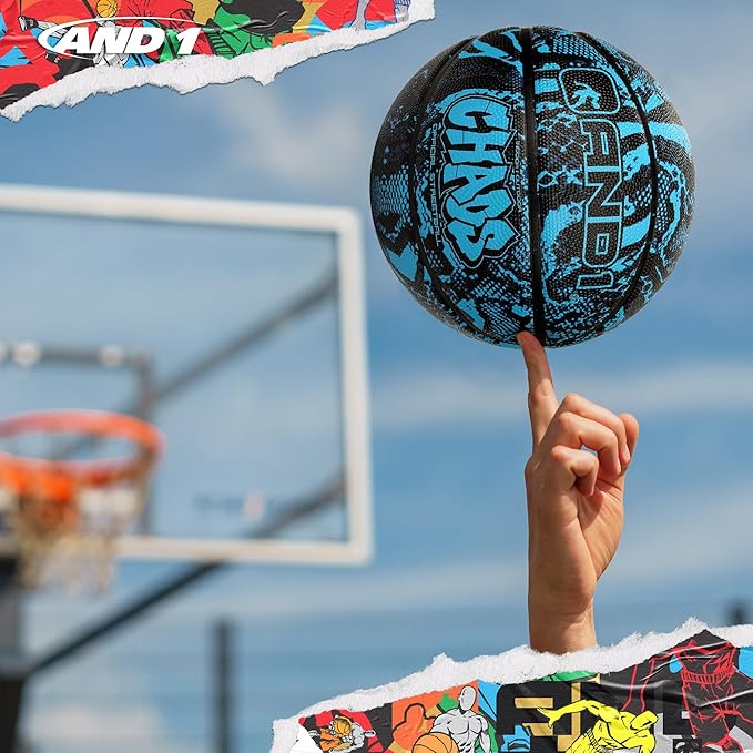 AND1 Chaos Basketball: Official Regulation Size 7 (29.5 inches) Rubber - Deep Channel Construction Streetball, Made for Indoor Outdoor Basketball Games