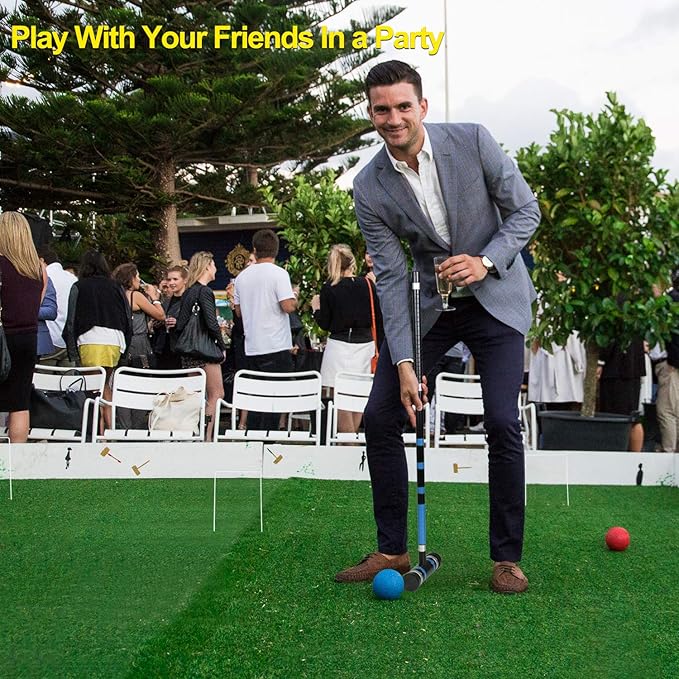 [6 Players] Premium Croquet Set 35'' for Families, Croquet Set with Carrying Bag for Yard Outdoor Lawn Backyard Games for Kids Adults All Ages