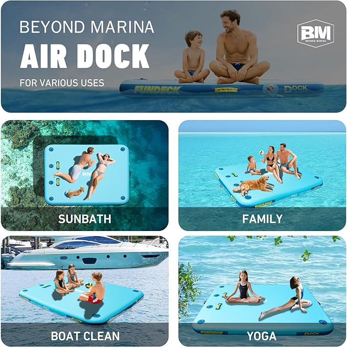 Inflatable Floating Dock – Swim Platform, Floating Deck Raft Mat for Lake, Pool, Beach, Ocean – Non-Slip Surface – BM Fundeck
