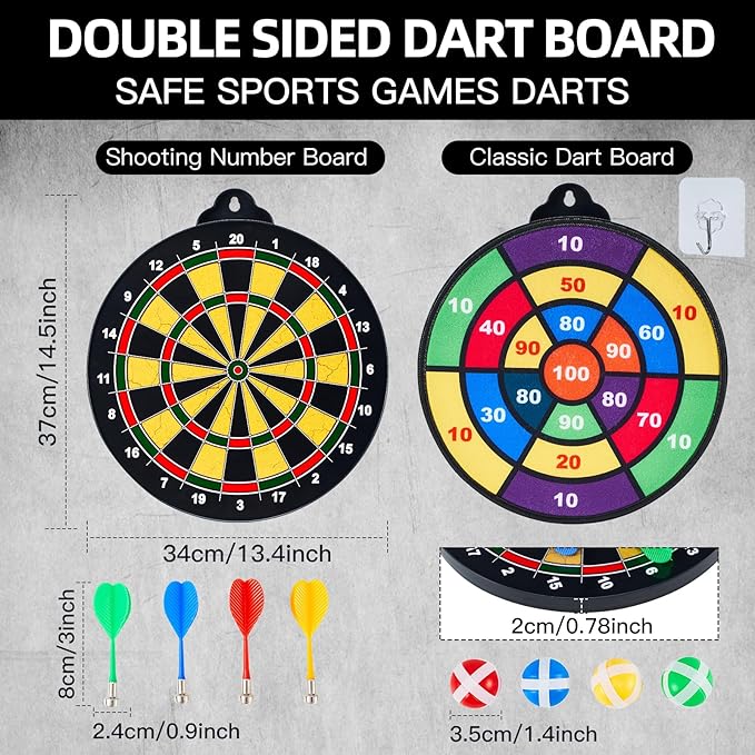 Magnetic Dart Board - 12Magnetic Darts+12Sticky Balls Or 2 Toy Gun+40 Foam Dart,Fun for Family Game and Party with Friends, Christmas Birthday Gifts Toys for 3-12 Year Old Boys