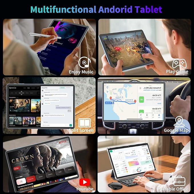 Android 15 Tablet, 2025 Upgraded 11 inch Android Tablets with Keyboard, 24GB+256GB+2TB Expand, Support Face Unlock+18W Fast Charging, Octa-Core CPU,Dual WiFi6, Dual Camera,8000mAh Battery, Green