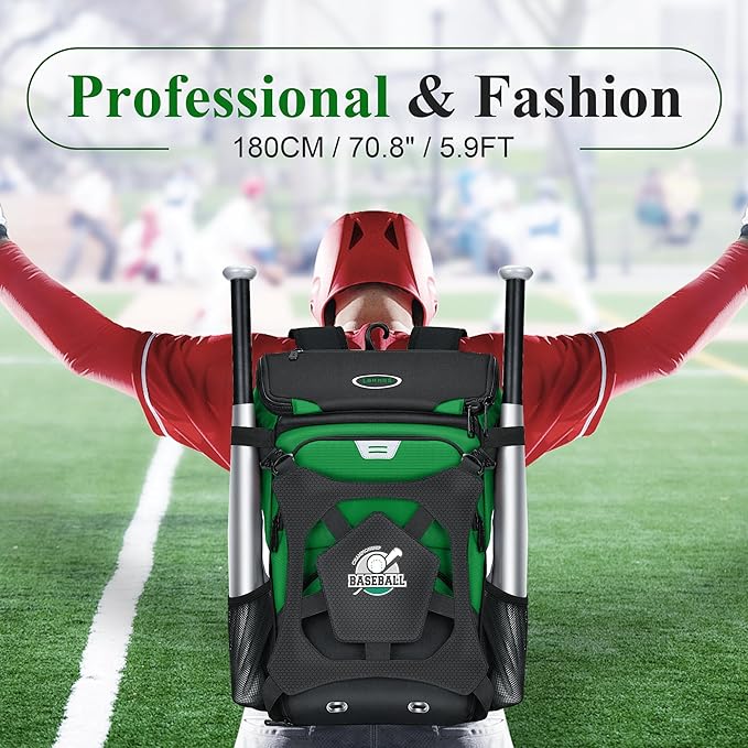 Baseball Backpack for Adult and Youth, Large Capacity Lightweight Softball Bag With Shoe Compartment and Fence Hook for TBall Bat & Equipment, Waterproof for Helmet, Gloves