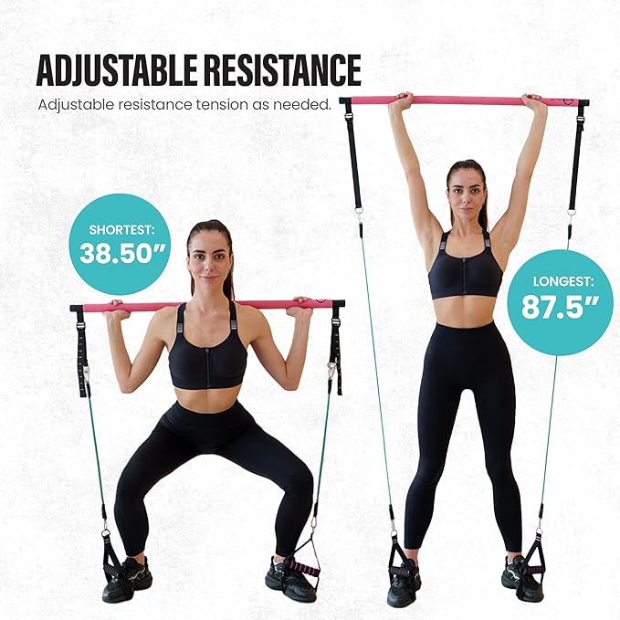 Upgraded Pilates Bar Kit – 39” Adjustable Exercise Equipment for Men, Women with 6X 20, 30, 40 lbs Resistance Bands with Adjustment Buckle – Pilates Equipment for Home Workouts for All Fitness Levels
