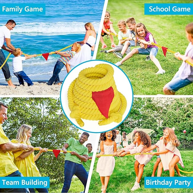 X XBEN Tug of War Rope with Flag for Kids, Teens and Adults 40FT, Soft Cotton Rope Games for Team Building Activities, Family Reunion, Birthday Party