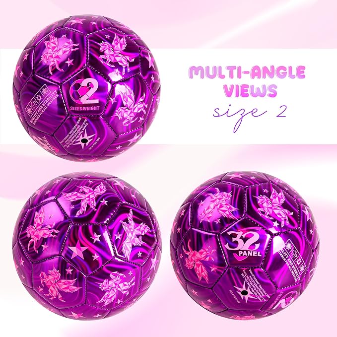 Kids Soccer Ball Size 2 Size 3 Size 4 Glitter Unicorn Dinosaur- For Toddlers Kids Age 1-3 3-8 8-12 - Sports & Outdoors Ball Inflatable with Pump - Gift for Girls Boys Children Youth School Birthday