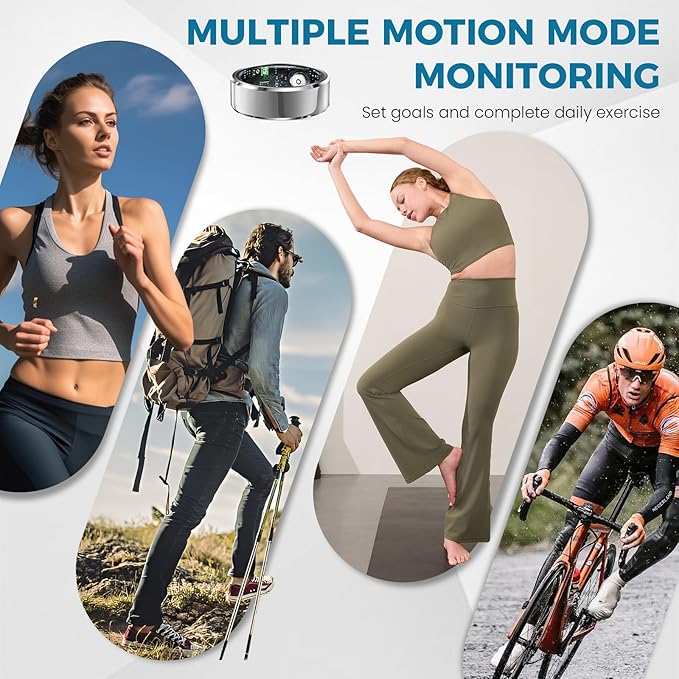 Smart Ring for Women Men Fitness Tracker with Blood Pressure,Heart Rate,Sleep Monitoring,Step Counting,for iPhone and Android,Waterproof smart blood pressure monitor,No Subscription Fees (silver 8)