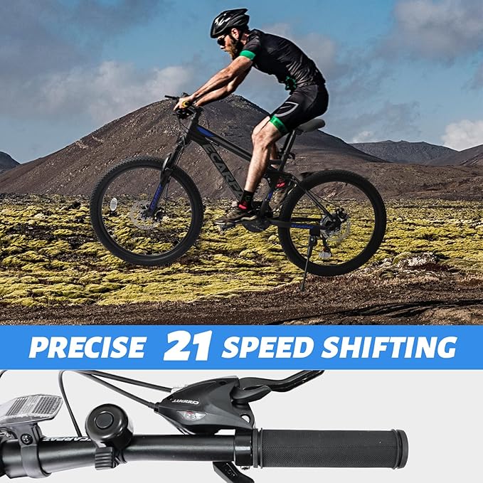 Mountain Bike 24 26 27.5 Inch, Dual Full Suspension Mens Womens Bike, 21 Speeds Dual Disc Brake Carbon Steel Bike, Boys Mens Mountain Bike for School Work Summer Camping, Birthday Gift Choice