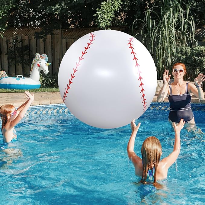 Lewtemi Giant Inflatable Sports Balls Large Inflatable Beach Ball Baseballs Soccer Rainbow Basketball Football for Sport Birthday Party Favor(2 Pcs,Baseball, Football,27 Inch)