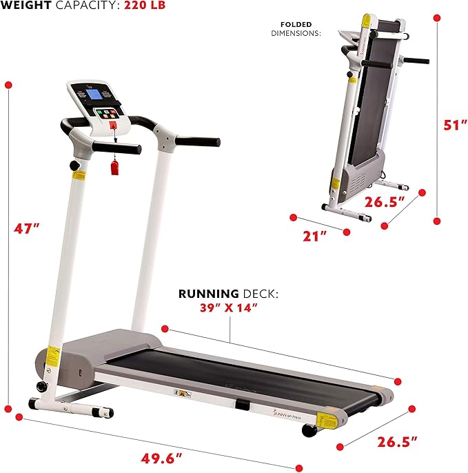 Sunny Health & Fitness Compact Foldable Treadmill - Easy Assembly, Quiet Operation, LCD Performance Monitor, Device Holder - Running & Walking Exercise, Optional Free SunnyFit App Bluetooth Connection