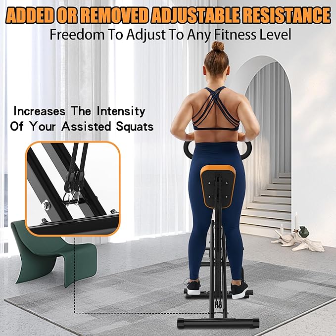 Squat Machine for Home - Exercise Machine with Adjustable Resistance Bands Row-N-Ride Squat Assist Trainer for Glutes & Ab Back Legs Workout