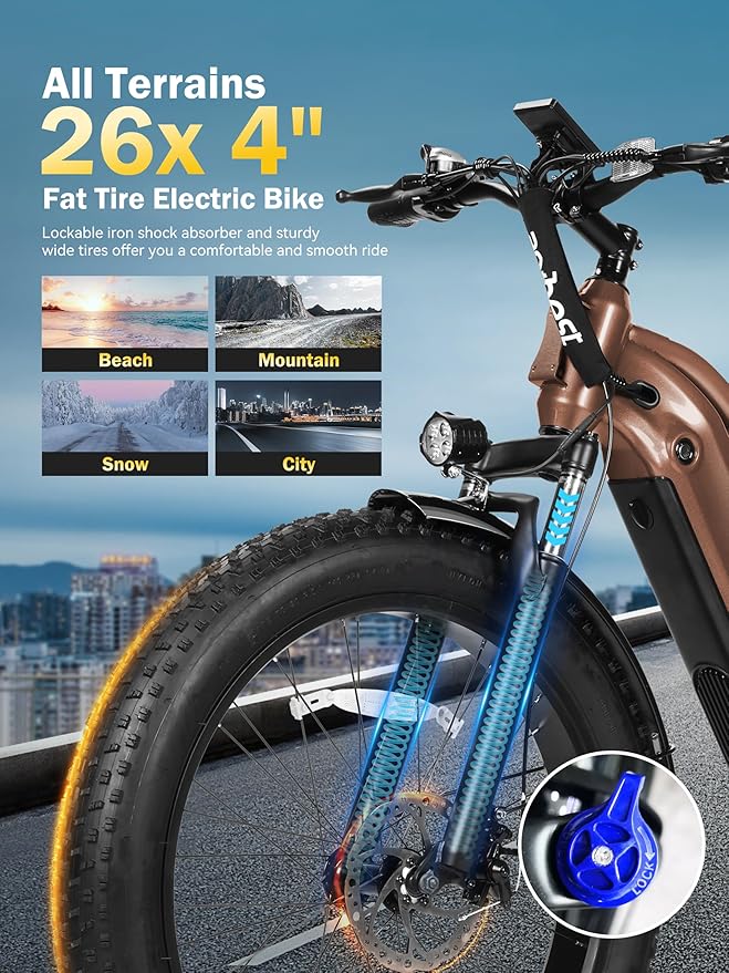 Electric Bike for Adults with Peak 1500W Brushless Motor,65Miles 28MPH Electric Mountain Bike, 624Wh Removable Built-in Battery Ebike, 26"×4 Fat Tires Ebikes for Adults,7 Speed,Front Suspension