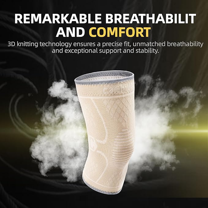 CAMBIVO 2 Pack Knee Brace, Knee Compression Sleeve for Men and Women, Knee Support for Running, Workout, Gym, Hiking, Sports (Beige,Large)