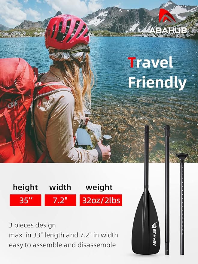 Abahub SUP Paddle - 3 Piece Adjustable Paddles - Lightweight Stand-up Paddle Oars for Paddleboard, Adjustable Aluminum Alloy Shaft 68" - 84", Black/Blue/Green/Orange/Red/Yellow Plastic Nylon Blade