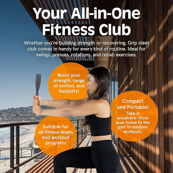 Retrospec Grip Steel Club Strength Training, Rehabilitation, Stretching, Conditioning and Rotational Training - 5, 10, 15lb Options for Women & Men