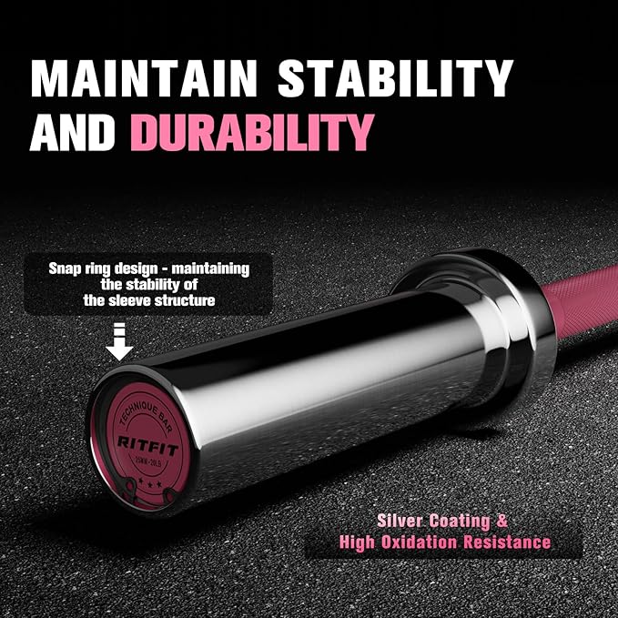 RITFIT Olympic Barbell 4ft/4.8ft/6ft - 2 Inch Weight Bar for Strength Training, Weightlifting, Squat, Deadlift, Bench Press, Curl, Overhead Press - 350lbs/500lbs Capacity