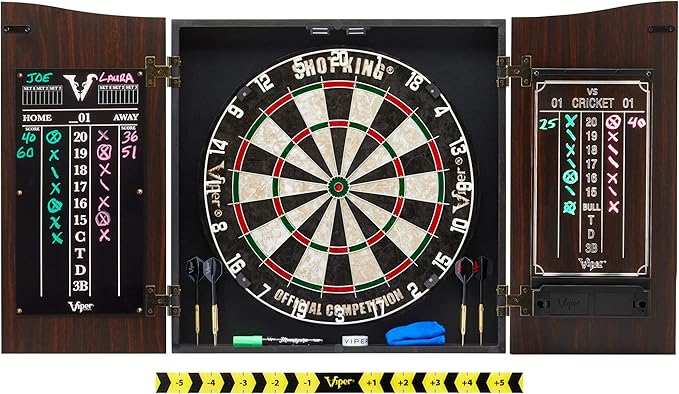 Viper by GLD Products Vault Deluxe Dartboard Cabinet with Shot King Sisal Dartboard and Illumiscore Scoreboard, Wood