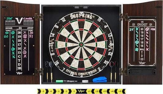 Viper by GLD Products Vault Deluxe Dartboard Cabinet with Shot King Sisal Dartboard and Illumiscore Scoreboard, Wood